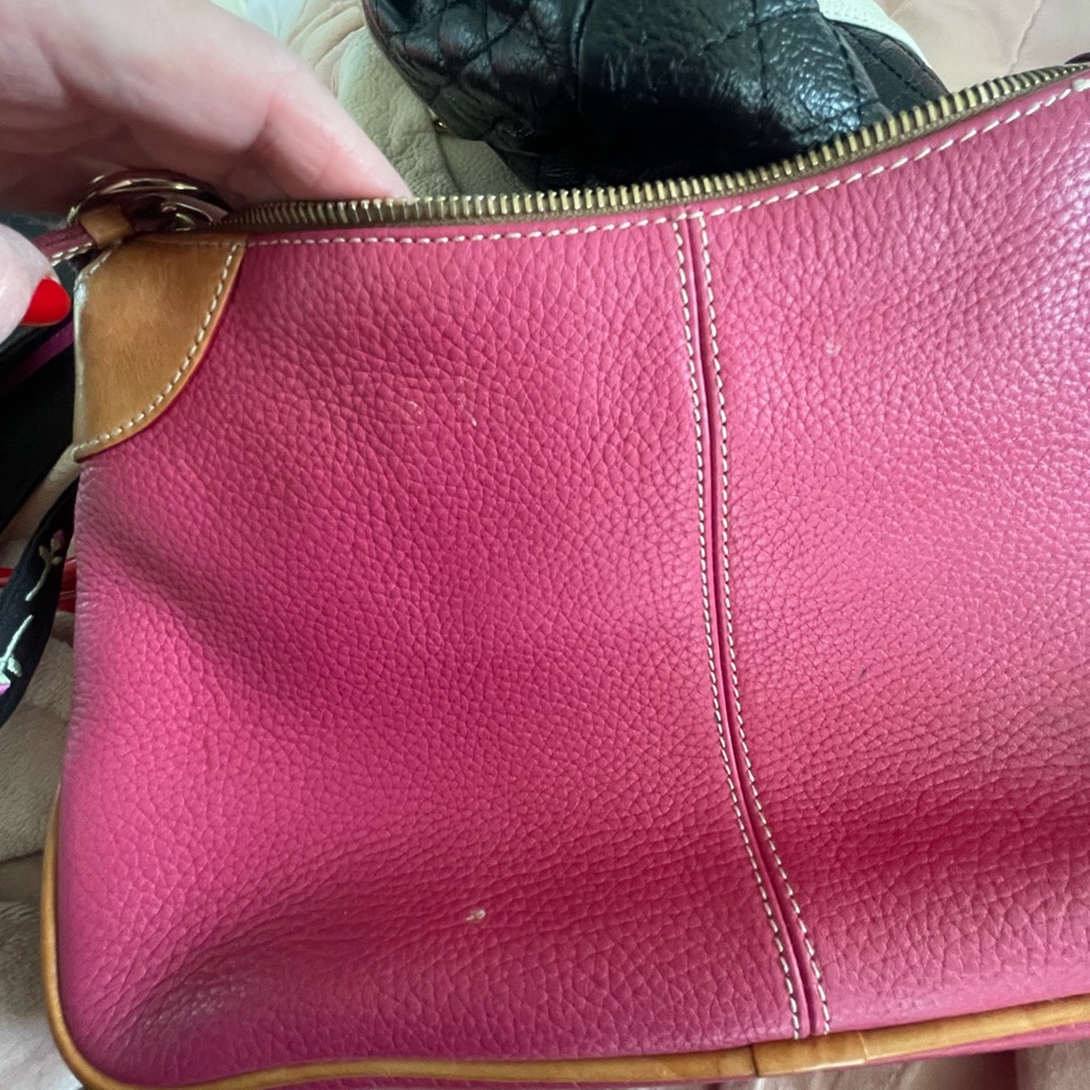 Pink Leather Dooney&Bourke Mini Shoulder Bag with Tan Trim Summer Bag - Picture 5 of 7